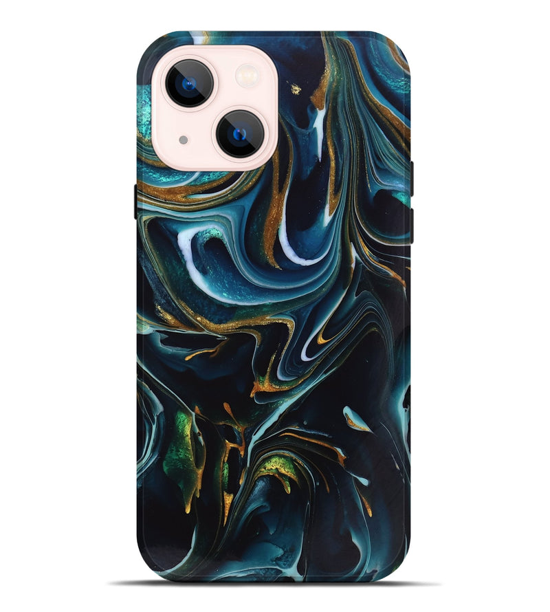 iPhone 14 Plus ResinArt Live Edge Phone Case - Toby (Teal & Gold, 746534)