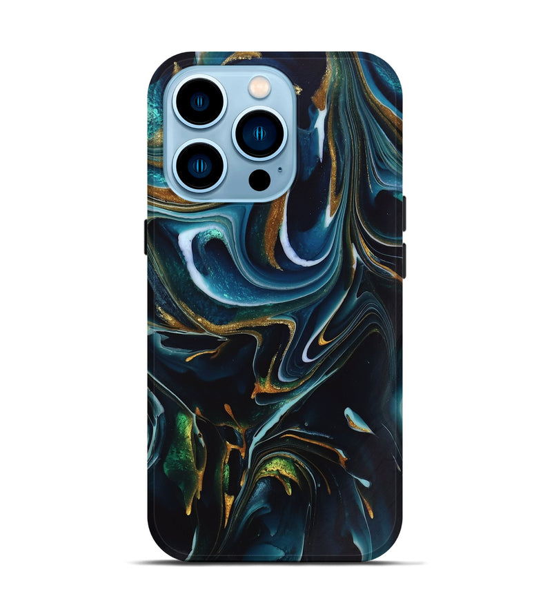 iPhone 14 Pro ResinArt Live Edge Phone Case - Toby (Teal & Gold, 746534)