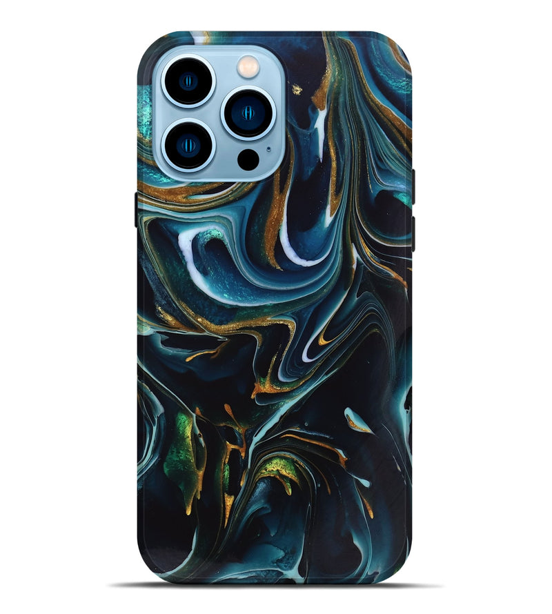 iPhone 14 Pro Max ResinArt Live Edge Phone Case - Toby (Teal & Gold, 746534)