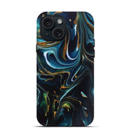 iPhone 15 ResinArt Live Edge Phone Case - Toby (Teal & Gold, 746534)