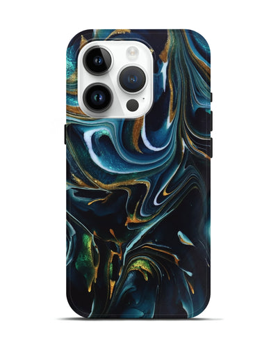 iPhone 15 Pro ResinArt Live Edge Phone Case - Toby (Teal & Gold, 746534)