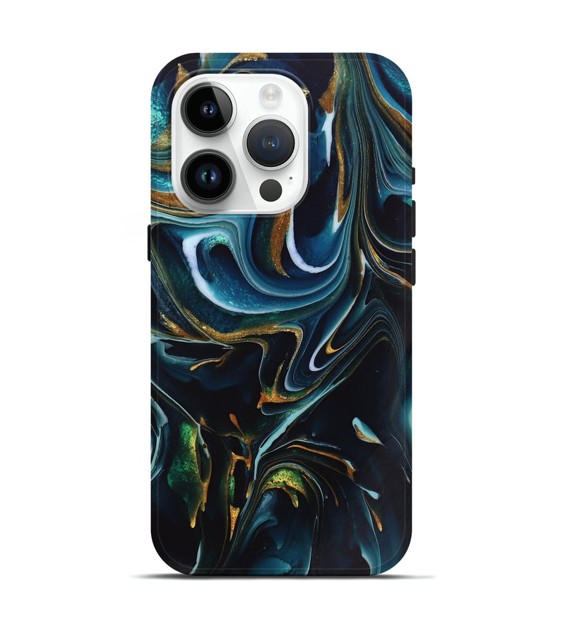 iPhone 15 Pro ResinArt Live Edge Phone Case - Toby (Teal & Gold, 746534)