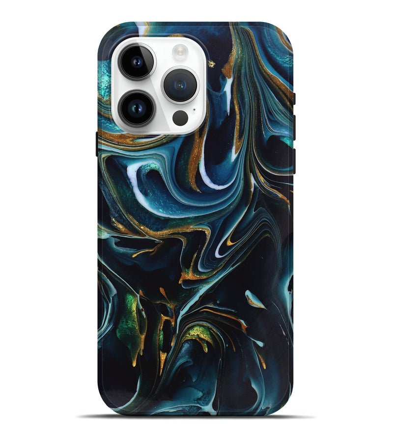 iPhone 15 Pro Max ResinArt Live Edge Phone Case - Toby (Teal & Gold, 746534)