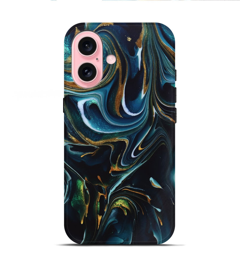 iPhone 16 ResinArt Live Edge Phone Case - Toby (Teal & Gold, 746534)