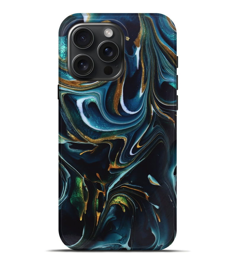 iPhone 16 Pro Max ResinArt Live Edge Phone Case - Toby (Teal & Gold, 746534)