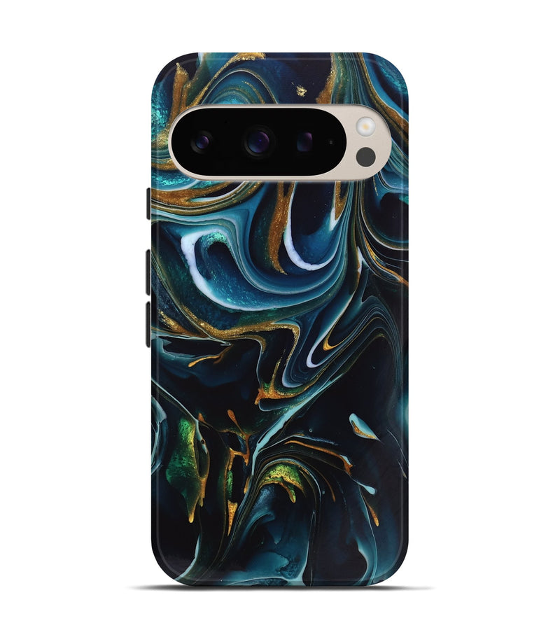 Pixel 9 ResinArt Live Edge Phone Case - Toby (Teal & Gold, 746534)