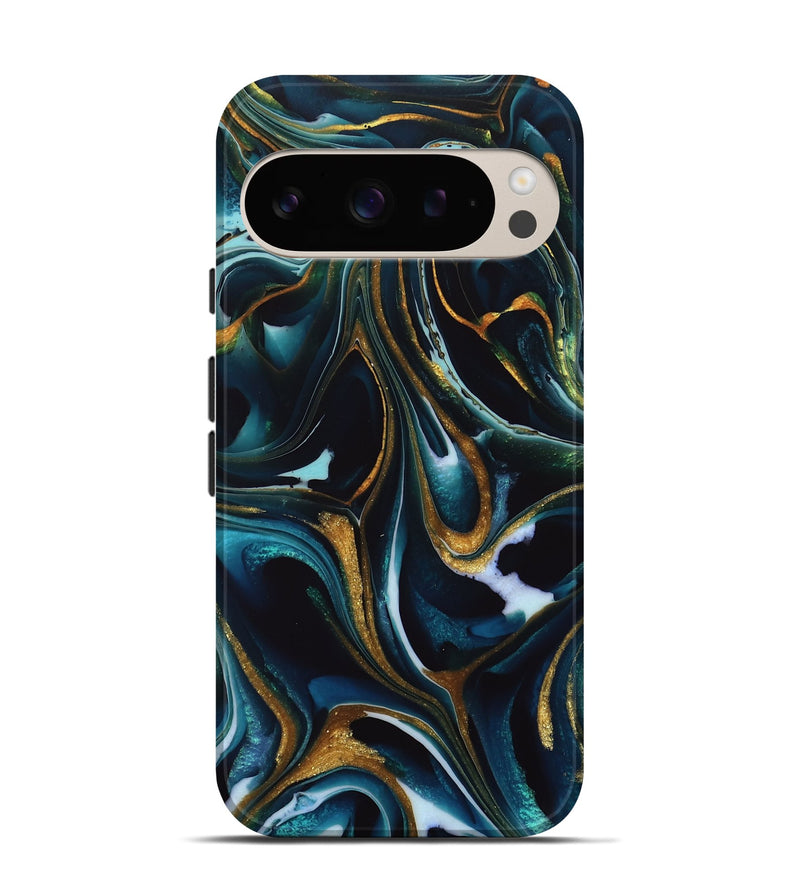 Pixel 9 ResinArt Live Edge Phone Case - Madisyn (Teal & Gold, 746535)