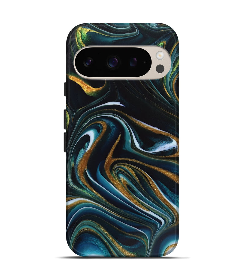 Pixel 9 ResinArt Live Edge Phone Case - Gregg (Teal & Gold, 746536)