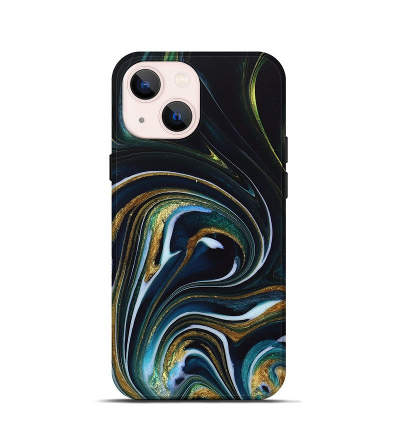 iPhone 13 mini ResinArt Live Edge Phone Case - Starr (Teal & Gold, 746537)