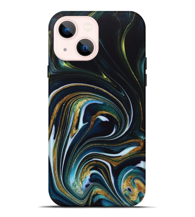 iPhone 14 Plus ResinArt Live Edge Phone Case - Starr (Teal & Gold, 746537)