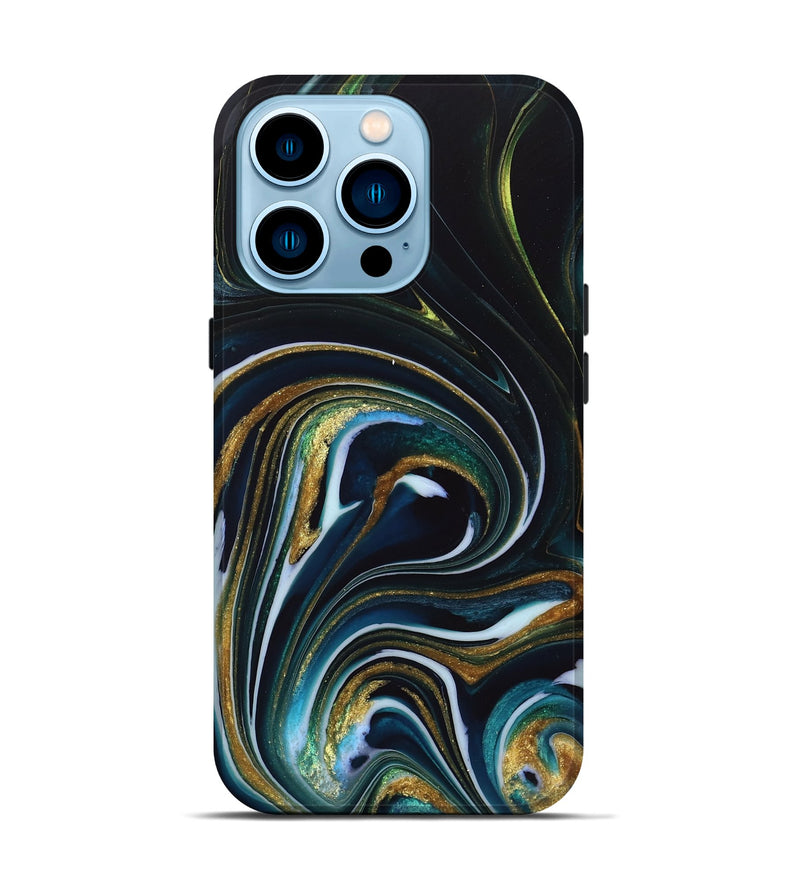 iPhone 14 Pro ResinArt Live Edge Phone Case - Starr (Teal & Gold, 746537)