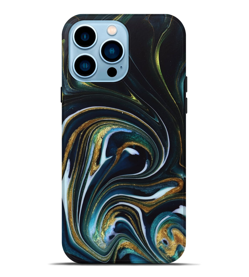 iPhone 14 Pro Max ResinArt Live Edge Phone Case - Starr (Teal & Gold, 746537)