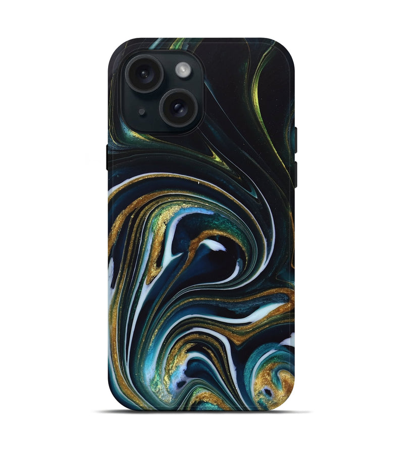 iPhone 15 ResinArt Live Edge Phone Case - Starr (Teal & Gold, 746537)