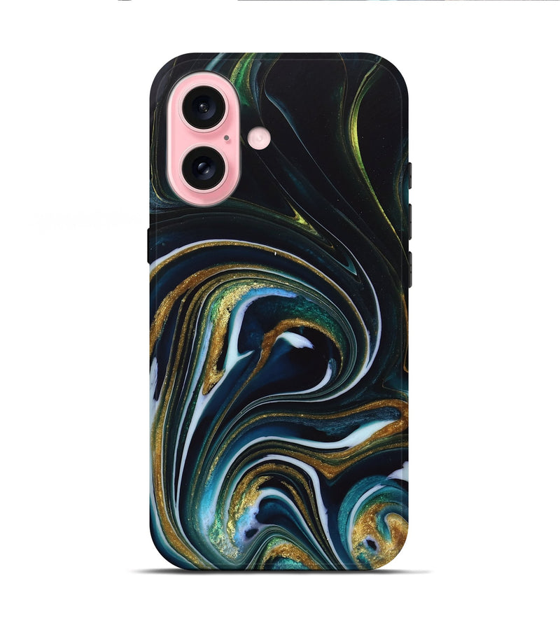 iPhone 16 ResinArt Live Edge Phone Case - Starr (Teal & Gold, 746537)