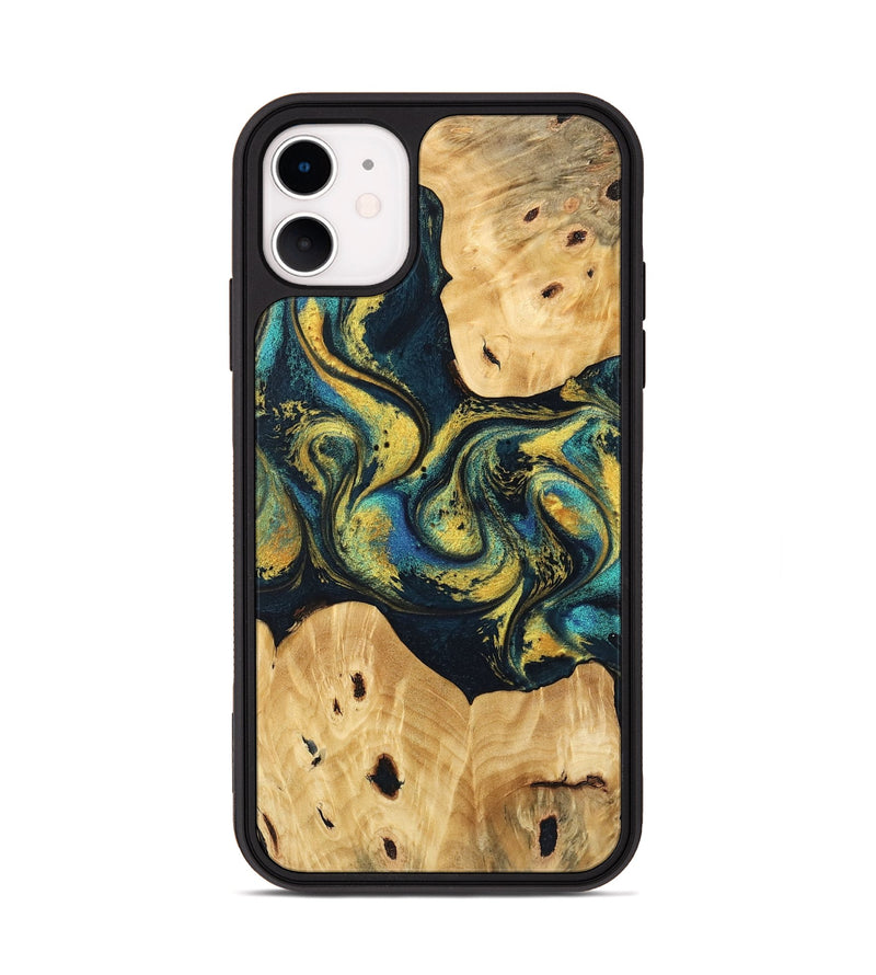 iPhone 11 Wood Phone Case - Jorden (Teal & Gold, 746546)