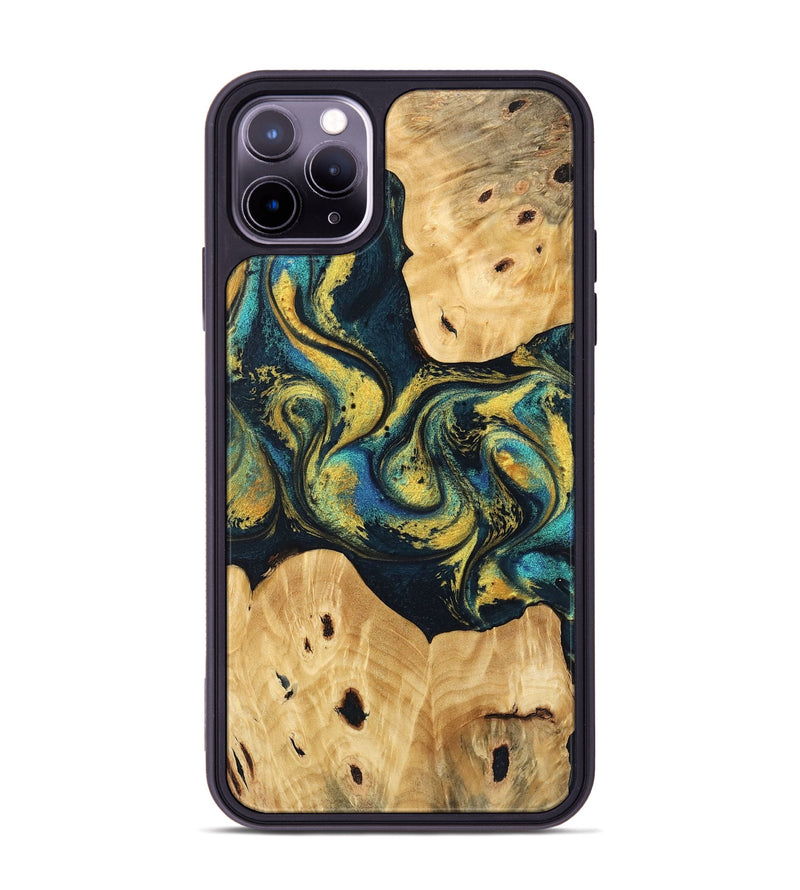 iPhone 11 Pro Max Wood Phone Case - Jorden (Teal & Gold, 746546)