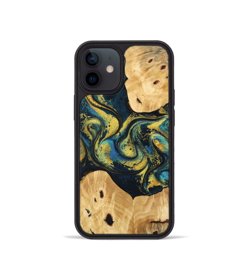 iPhone 12 mini Wood Phone Case - Jorden (Teal & Gold, 746546)