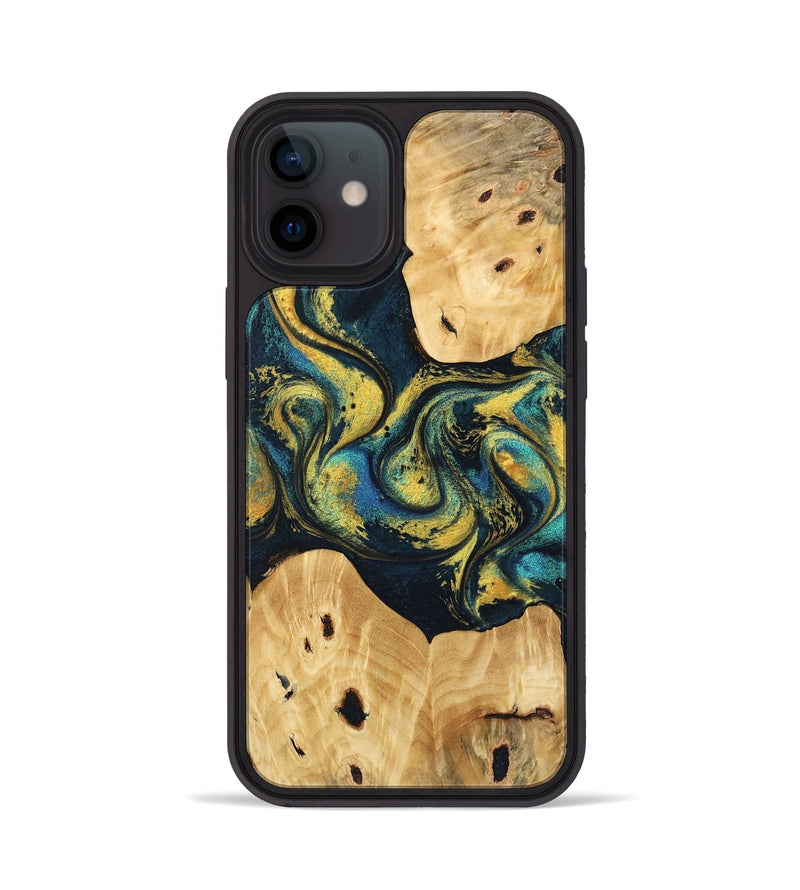 iPhone 12 Wood Phone Case - Jorden (Teal & Gold, 746546)