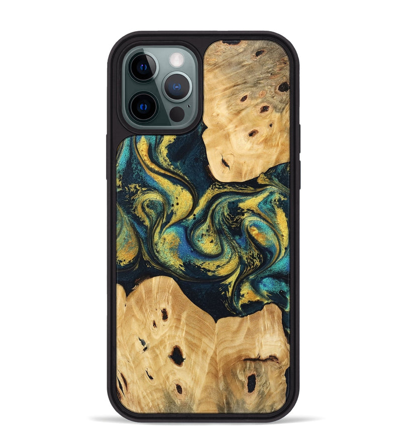 iPhone 12 Pro Max Wood Phone Case - Jorden (Teal & Gold, 746546)