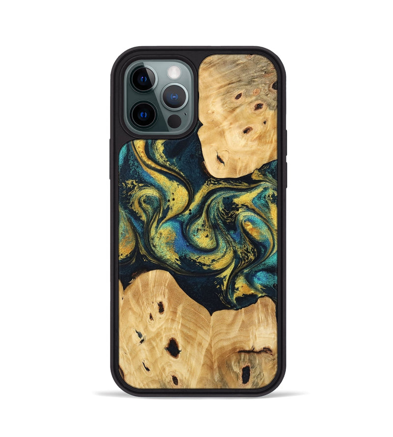 iPhone 12 Pro Wood Phone Case - Jorden (Teal & Gold, 746546)