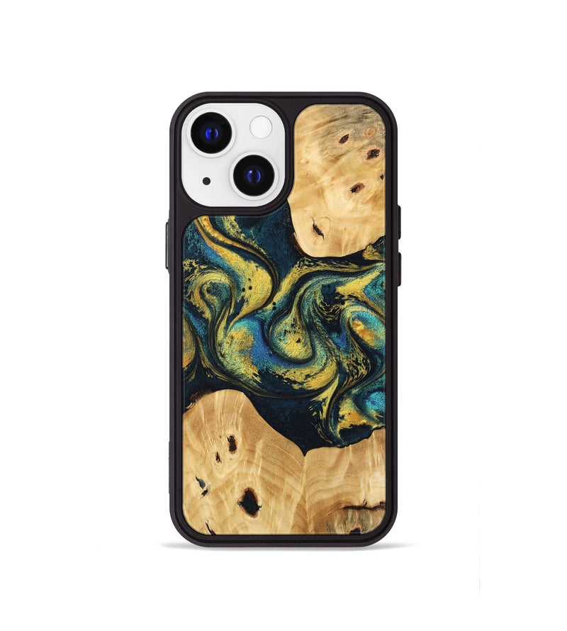 iPhone 13 mini Wood Phone Case - Jorden (Teal & Gold, 746546)