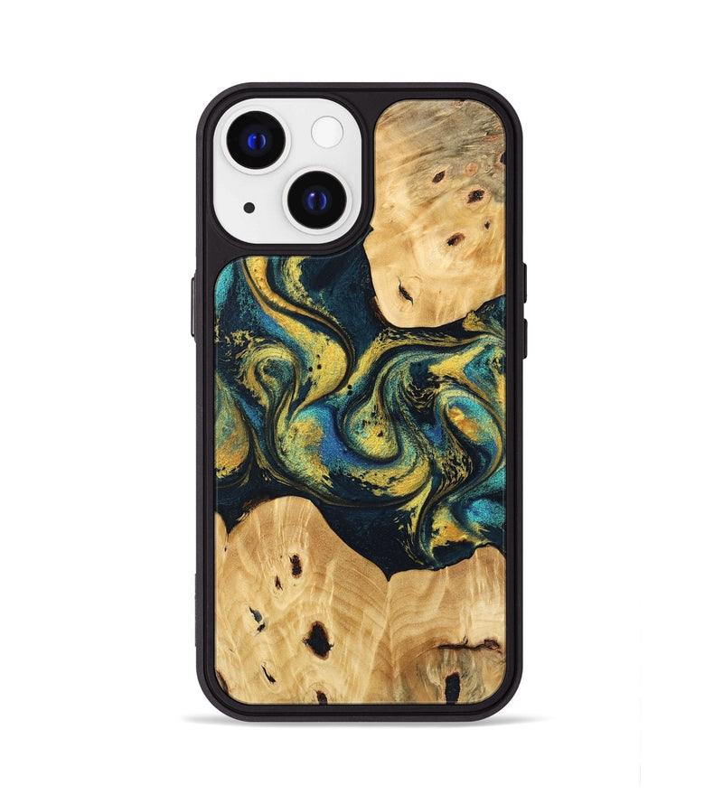 iPhone 13 Wood Phone Case - Jorden (Teal & Gold, 746546)