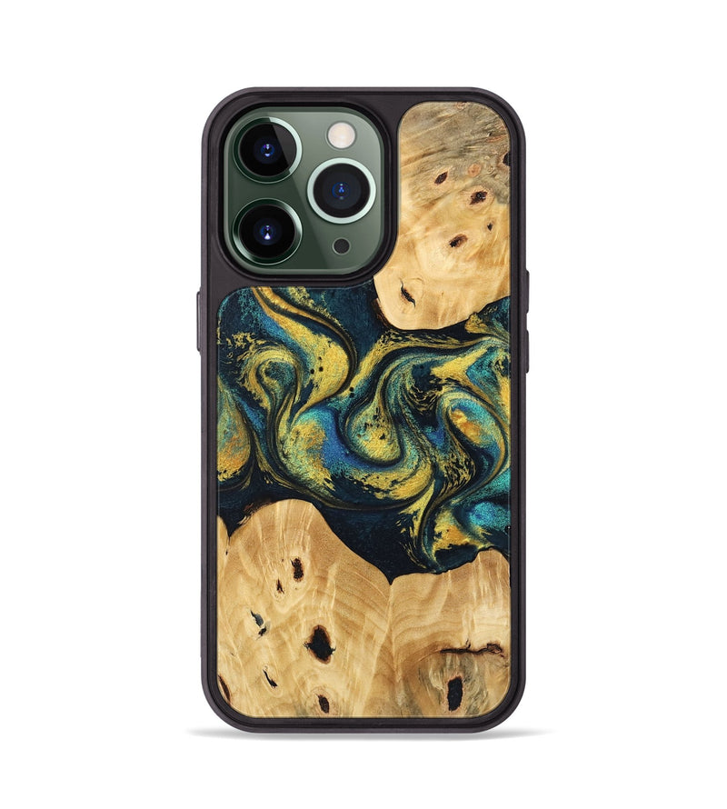 iPhone 13 Pro Wood Phone Case - Jorden (Teal & Gold, 746546)