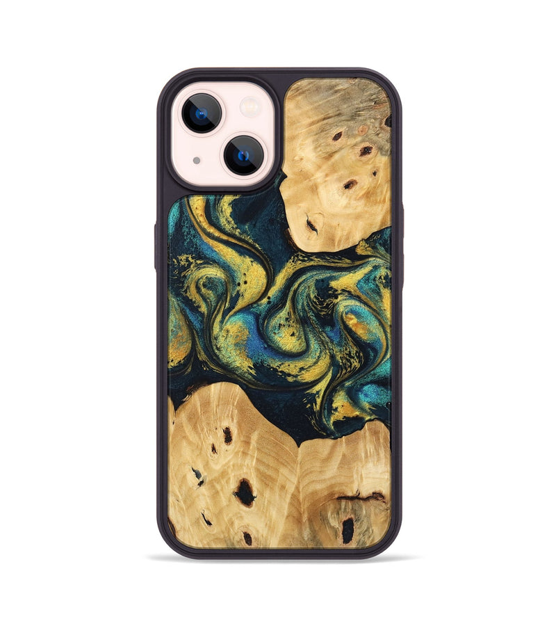 iPhone 14 Wood Phone Case - Jorden (Teal & Gold, 746546)