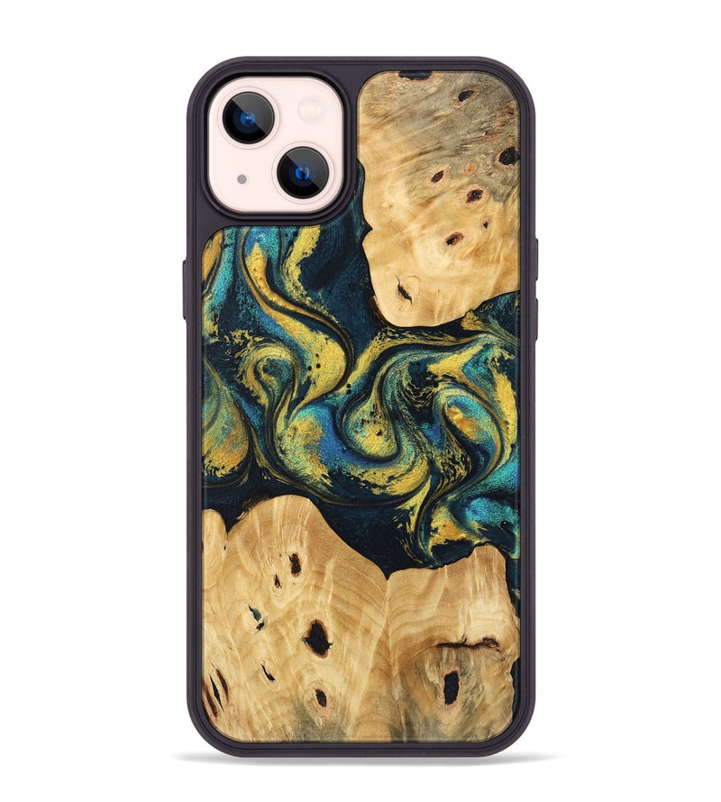 iPhone 14 Plus Wood Phone Case - Jorden (Teal & Gold, 746546)