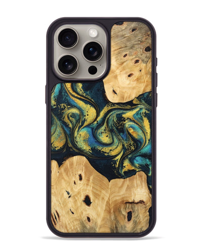 iPhone 15 Pro Max Wood Phone Case - Jorden (Teal & Gold, 746546)