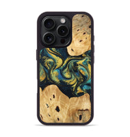 iPhone 16 Pro Wood Phone Case - Jorden (Teal & Gold, 746546)