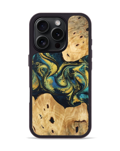 iPhone 16 Pro Wood Phone Case - Jorden (Teal & Gold, 746546)