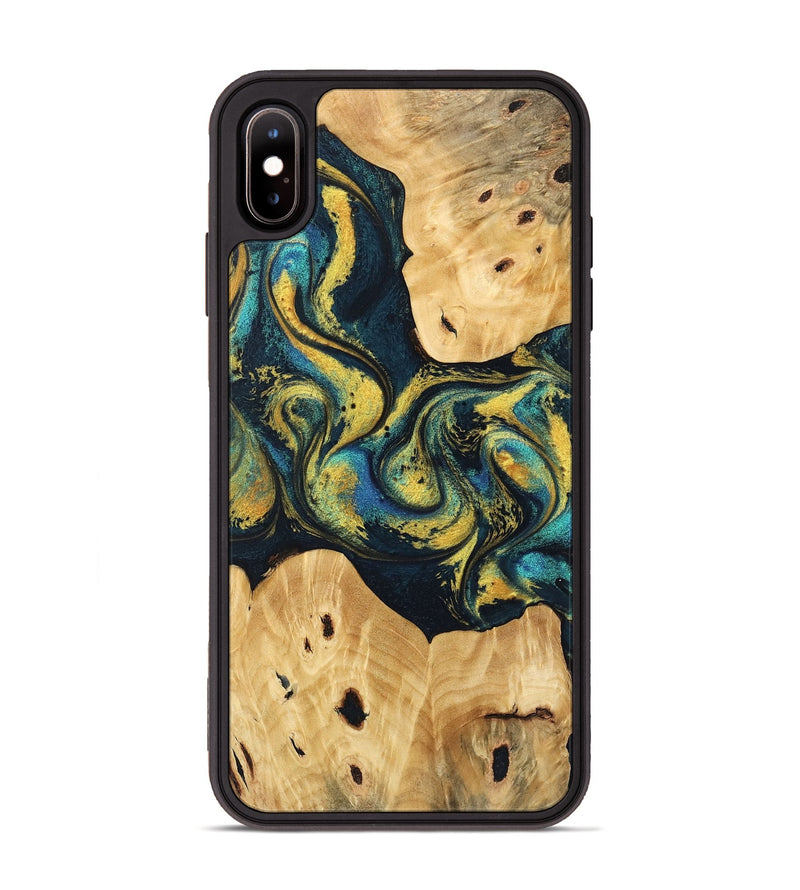 iPhone Xs Max Wood Phone Case - Jorden (Teal & Gold, 746546)