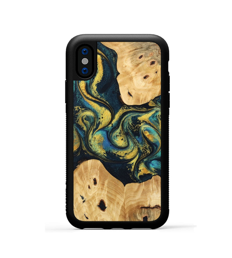 iPhone Xs Wood Phone Case - Jorden (Teal & Gold, 746546)