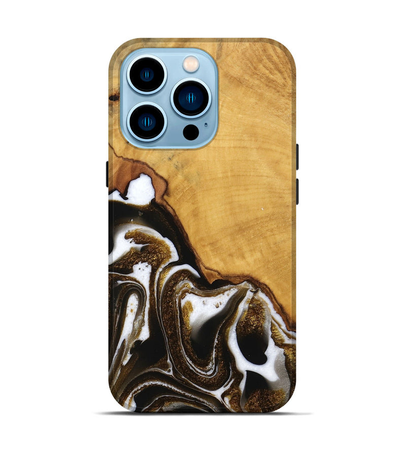 iPhone 14 Pro Wood Live Edge Phone Case - Skylar (Black & White, 746574)