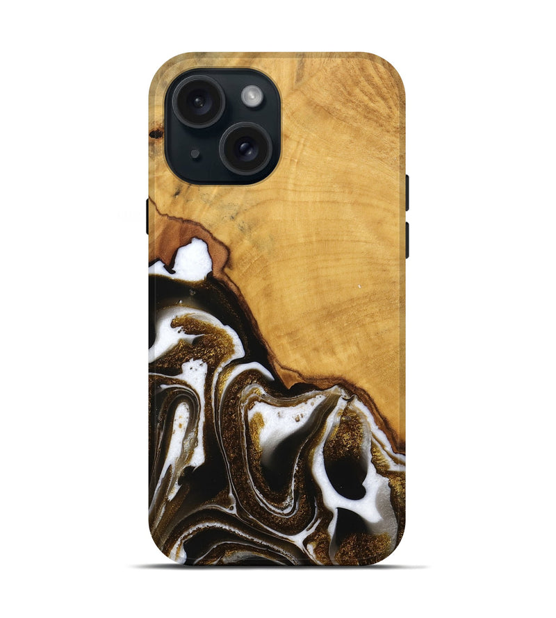 iPhone 15 Wood Live Edge Phone Case - Skylar (Black & White, 746574)