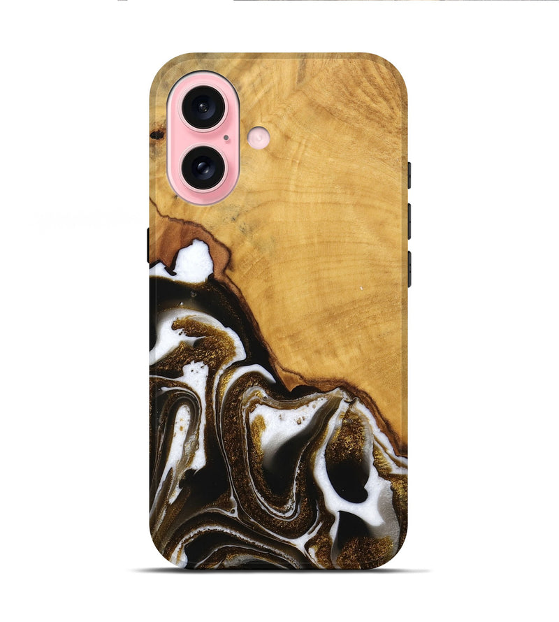 iPhone 16 Wood Live Edge Phone Case - Skylar (Black & White, 746574)