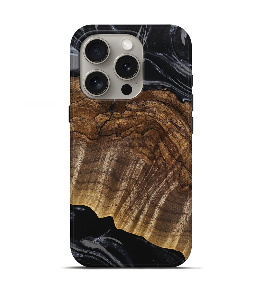 iPhone 16 Pro Wood Live Edge Phone Case - Zayden (Black & White, 746575)