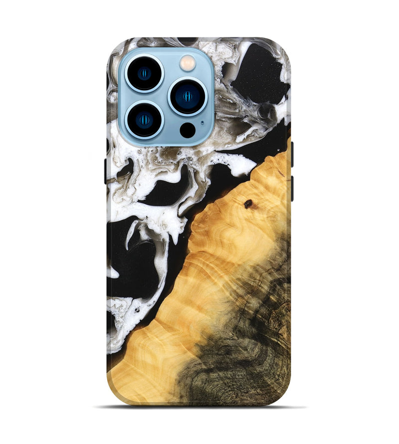 iPhone 14 Pro Wood Live Edge Phone Case - Darleen (Black & White, 746576)