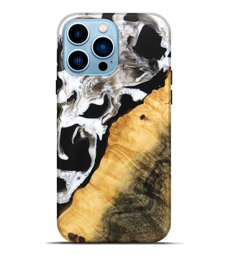 iPhone 14 Pro Max Wood Live Edge Phone Case - Darleen (Black & White, 746576)