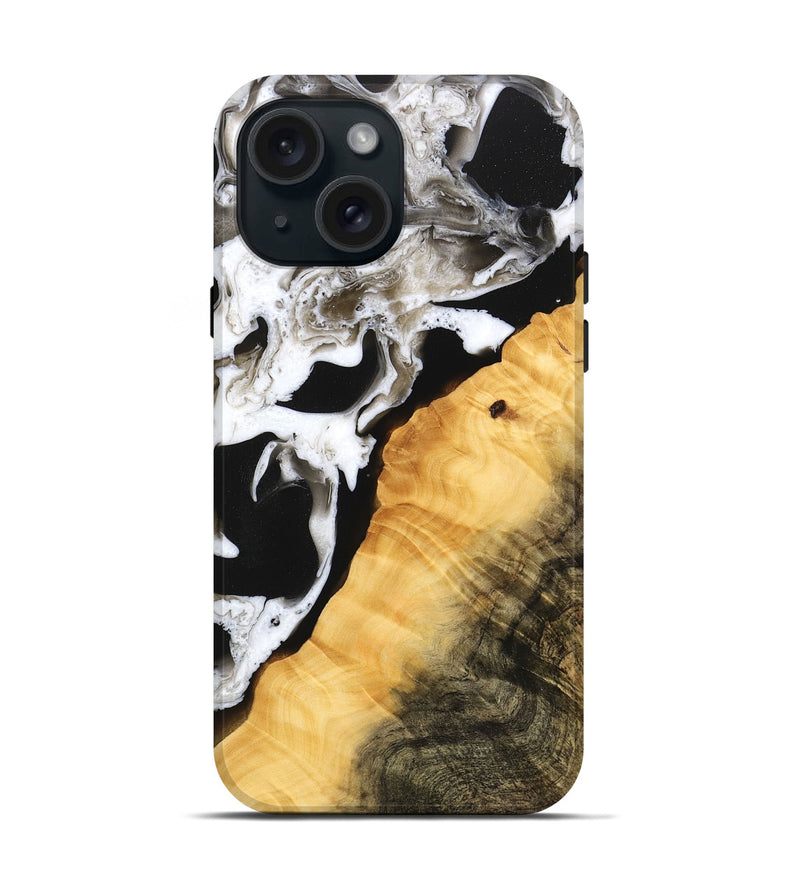 iPhone 15 Wood Live Edge Phone Case - Darleen (Black & White, 746576)