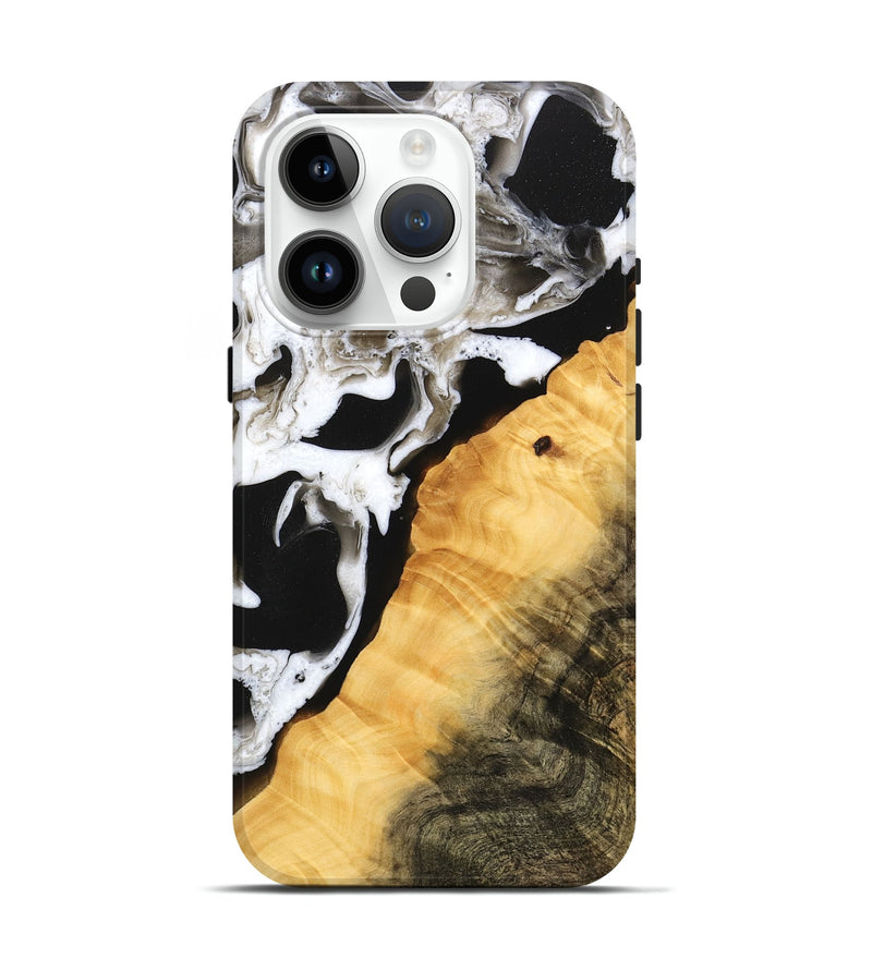 iPhone 15 Pro Wood Live Edge Phone Case - Darleen (Black & White, 746576)