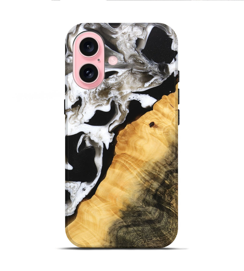 iPhone 16 Wood Live Edge Phone Case - Darleen (Black & White, 746576)