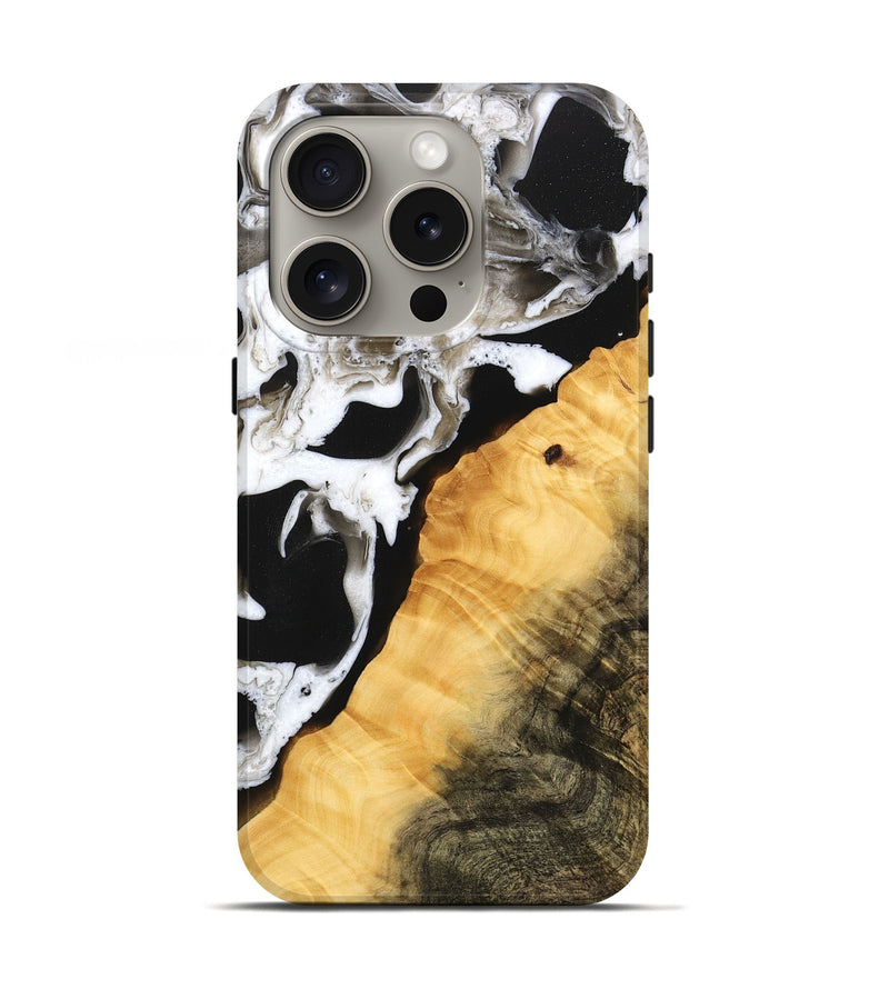 iPhone 16 Pro Wood Live Edge Phone Case - Darleen (Black & White, 746576)