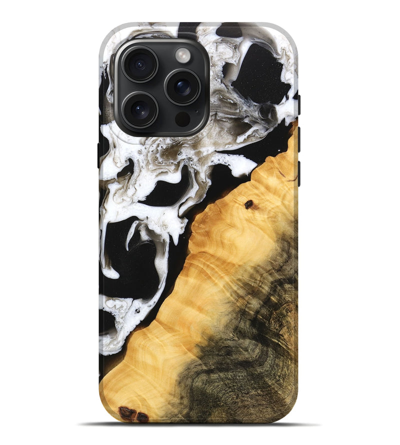 iPhone 16 Pro Max Wood Live Edge Phone Case - Darleen (Black & White, 746576)