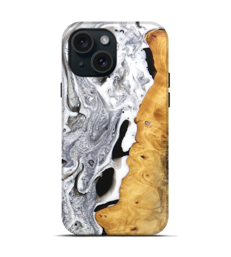 iPhone 15 Wood Live Edge Phone Case - Clair (Black & White, 746578)