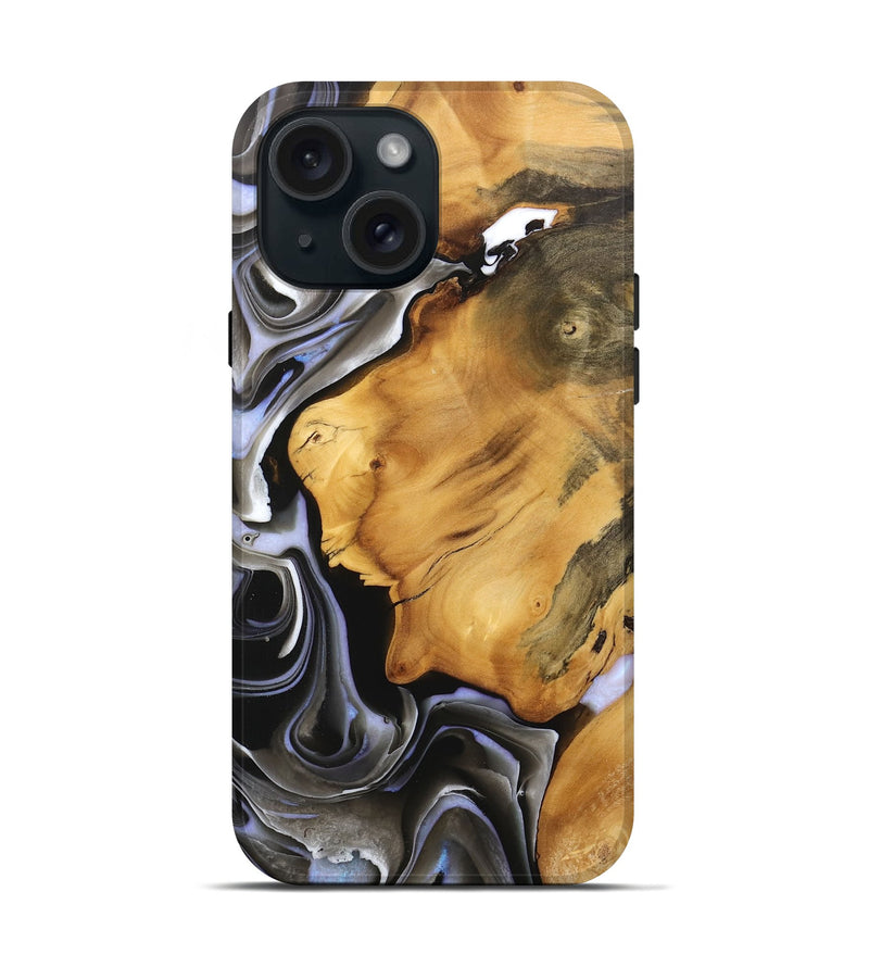 iPhone 15 Wood Live Edge Phone Case - Gail (Black & White, 746579)