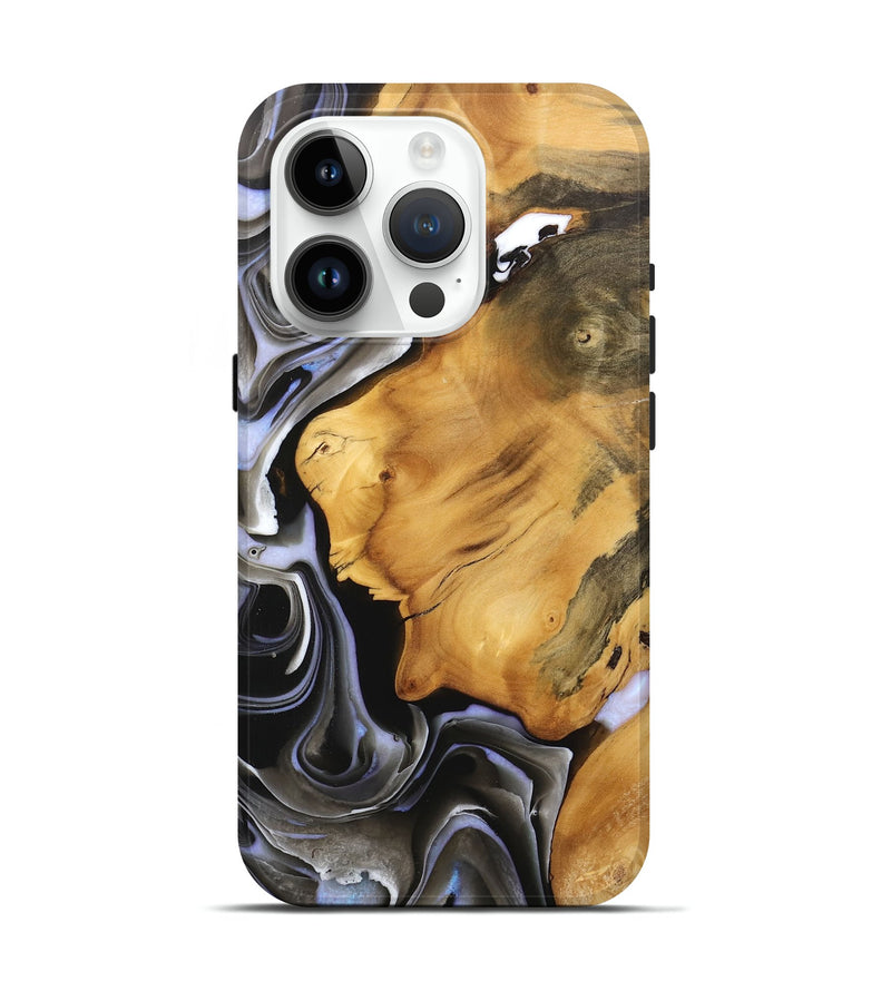 iPhone 15 Pro Wood Live Edge Phone Case - Gail (Black & White, 746579)