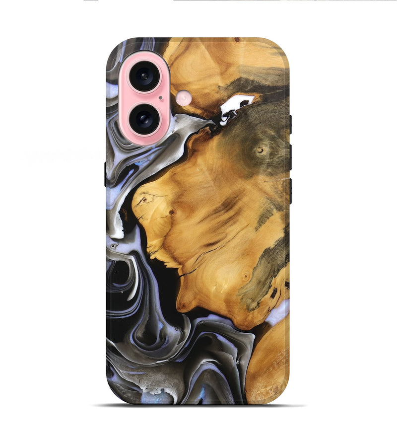 iPhone 16 Wood Live Edge Phone Case - Gail (Black & White, 746579)