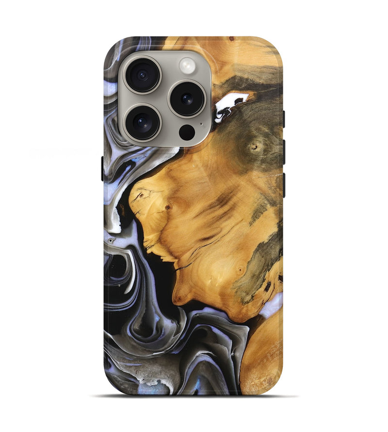 iPhone 16 Pro Wood Live Edge Phone Case - Gail (Black & White, 746579)